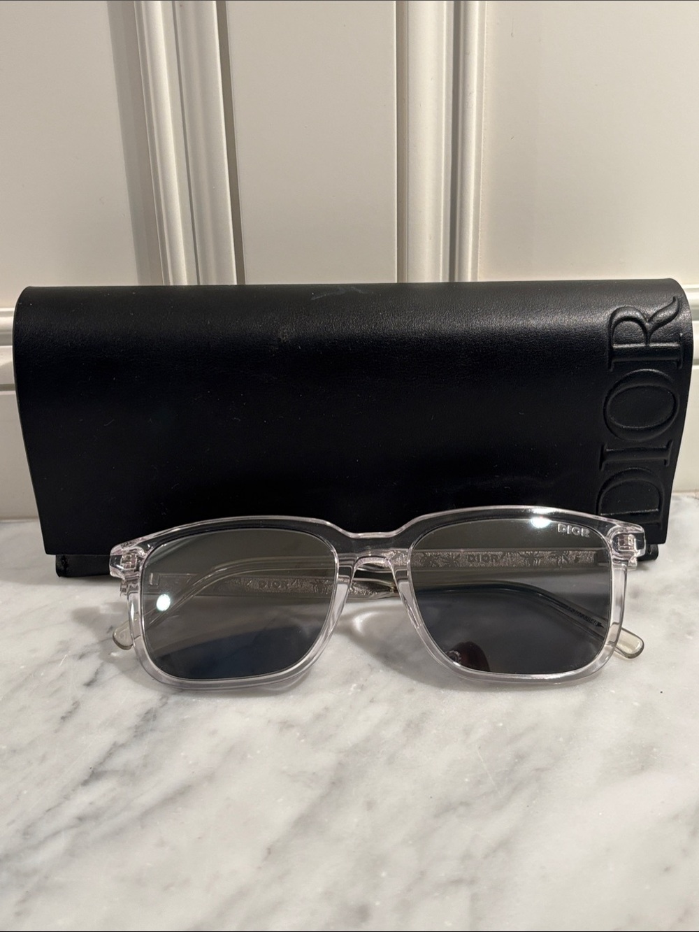 Dior Clear Frame Sunglasses with Black Lenses